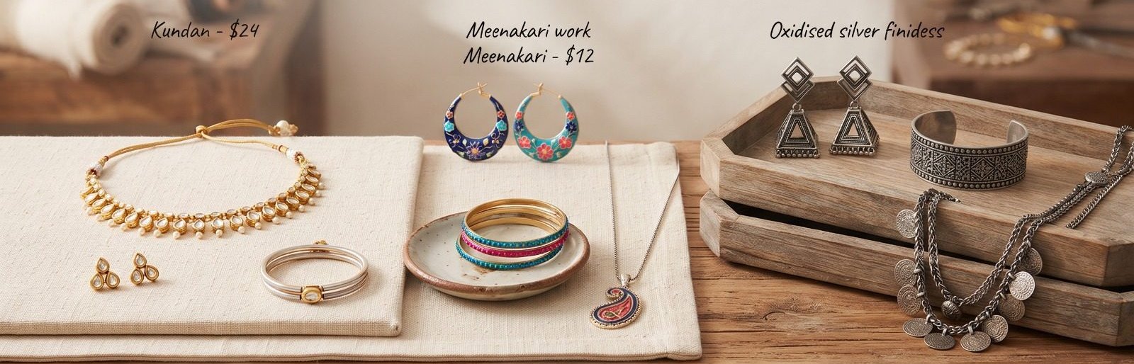 Jewellery — Kundan, Meenakari and oxidised silver finishes